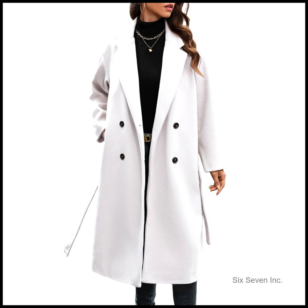 Winter Wool Blend Double Breasted Trench Coat with Notched Collar